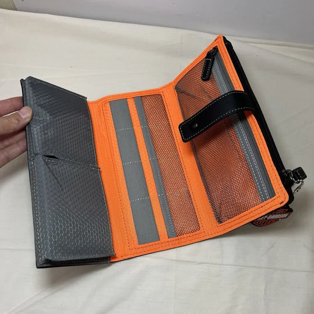 New Harley-Davidson Leather Travel Tech Tri-fold Organizer Mens Wallet